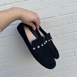 Stuart Weitzman Black Loafers with Pearl Accents